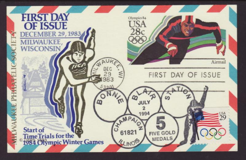 US UXC21 Olympics Milwaukee Philatelic Blair Unaddressed FDC