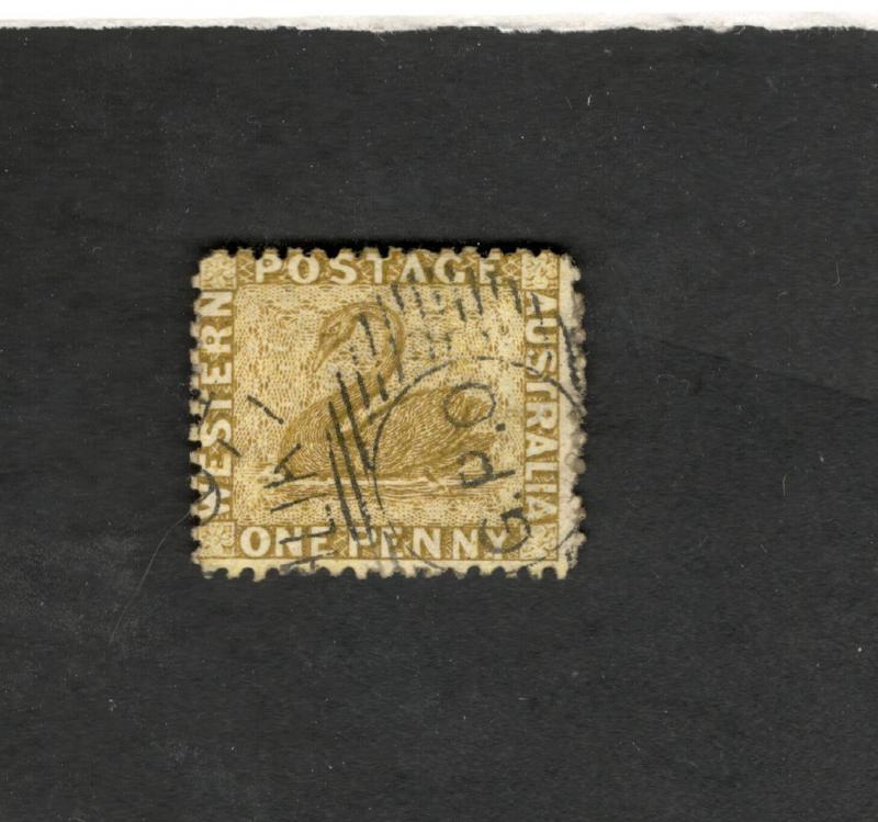 c1860 Western Australia SC #29 One Penny Swan Θ used stamp