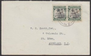 AITUTAKI Cook Is 1931 pair ½d on cover ex MANGAIA to New Zealand............T526 