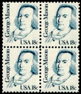 1981 George Mason Block Of 4 18c Postage Stamps, Sc# 1858, MNH, OG