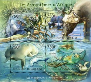 Fauna of Mangroves Stamp Sykes' Monkey Dugong Turtle Souvenir MNH #4153-4156 