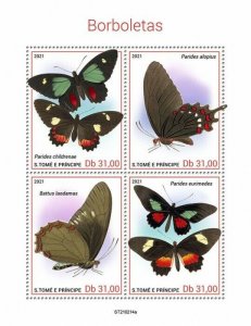 Sao Tome & Principe 2021 MNH Butterflies Stamps Cattleheart Butterfly 4v M/S