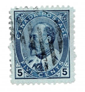 1903 Canada Sc #91 - Edward VII 5¢ - Blue paper variety. Used Cv $8