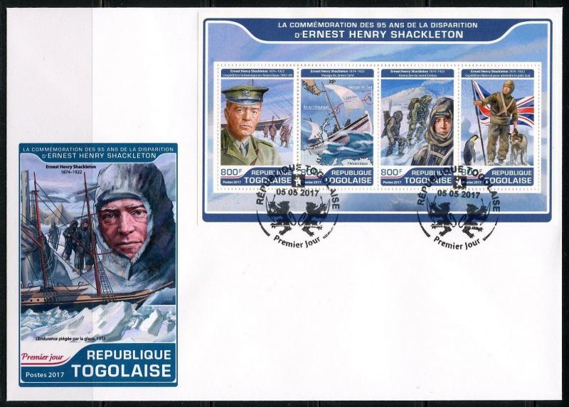 TOGO 2017 95th MEMORIAL OF ERNEST HENRY SHACKLETON  SET  FDC