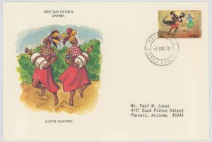 Zambia 192 1979 Native Dancers, addressed, Postal Commerative Society FDC