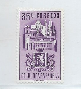 VENEZUELA 1951 CARACAS AND BUILDING HIGH VALUE 35C PURPLE SC491 MI621 MLH