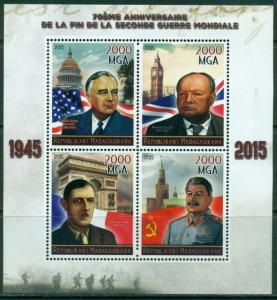World War II Stalin Churchill de Gaulle Madagascar MNH stamp set 4val sht + s/s