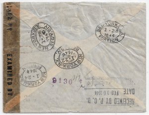 Willemstad, Curacao to New York, NY 1944 Registered Airmail Curacao ... (C5818)