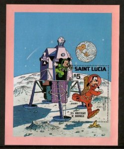 St. Lucia 1979 - Disney - Moonwalk Donald, Mickey, Goofy - Souvenir Stamp - MNH