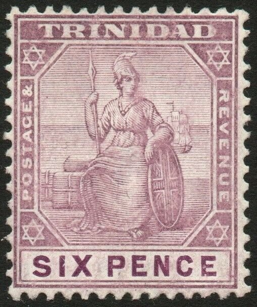 TRINIDAD-1909 6d Dull & Bright Purple Sg 140 LIGHTLY MOUNTED MINT V48562