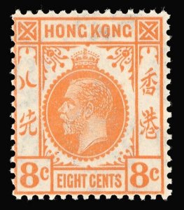 Hong Kong 1921 KGV 8c orange superb MNH. SG 123. Sc 136.