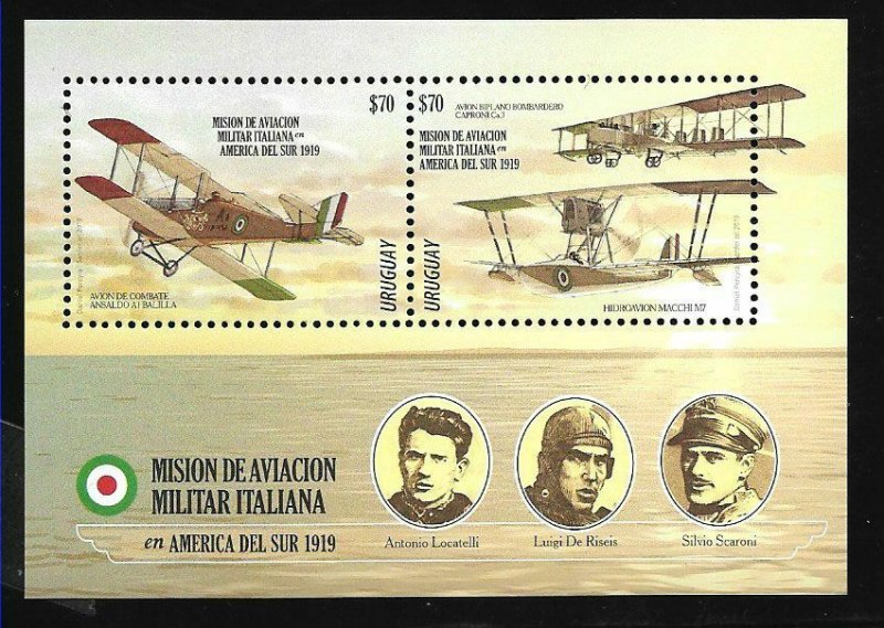 URUGUAY 2019 ITALY MILITARY AVIATION MISSION 50th ANIV SOUVENIR SHEET FDC+MNH