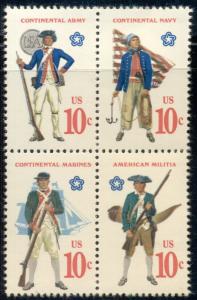 #1565-8 10¢ MILITARY UNIFORMS  LOT OF 100 MINT BLOCKS, SPICE UP YOUR MAILINGS!