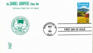 1991 FDC, #2533, 29c Vermont Statehood, Samuel Gompers Stamp Club