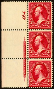 US Stamps # 267 MNH F-VF Strip Of 3 With Plate Number