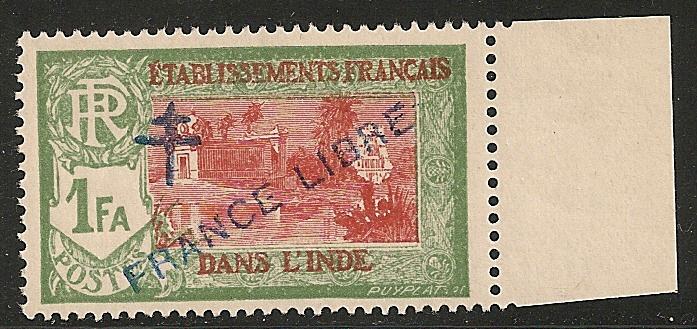 French India #165 VF NH 1942 1fa Kali Temple Overprinted