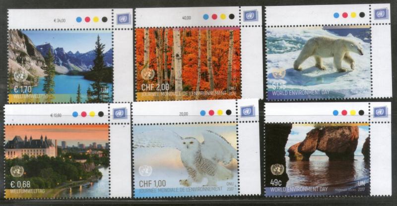 United Nations 2017 World Environment Day Owl Polar Bear Mountain 6v MNH # 3042