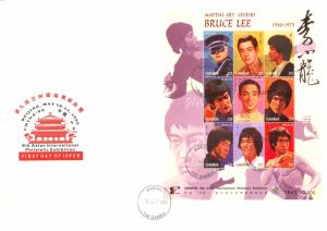 GAMBIA 1996 BRUCE LEE Sheet of 9 Scott 1737 on CHINA 96 Cachet FDC