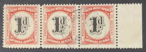 SOUTH WEST AFRICA 1931 POSTAGE DUE  SGD48 1d STRIP of 3 FINE USED