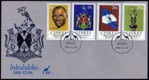 SA-Ciskei 1-4 FDC. Independence from SA 1981:President,