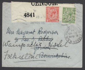 GB 1918 WWI Thomas Cook Undercover Forwarded Mail, w/ Perfins