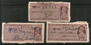 India Fiscal 3 diff Sirohi State O/P on KG VI Court Fee Revenue Stamp Used  2305
