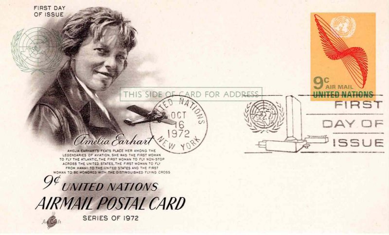 United Nations 1972 FDC Sc UXC8 Artcraft Cachet UN Air Mail Postal Card