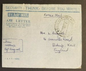 1946 Calcutta India Kent England Army Mails Exchange Office Air Letter Cover