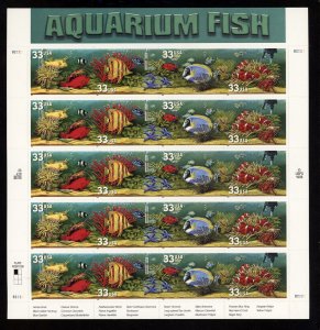 SCOTT 3317-20 1999 33 CENT AQUARIUM FISH ISSUE MNH SHEET VF CAT $13!