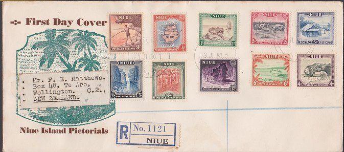 NIUE 1950 Definitive set on registered FDC to New Zealand....................235