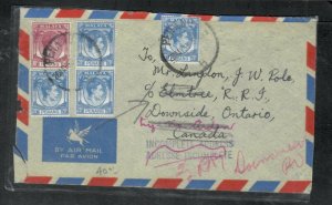 MALAYA PENANG  COVER (P2106B) 1953 KGVI  20CX4+10C A/M TO CANADA RETURNED TO SEN 