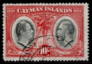 CAYMAN ISLANDS GV SG95, 10s black & scarlet, FINE USED. Cat £450.