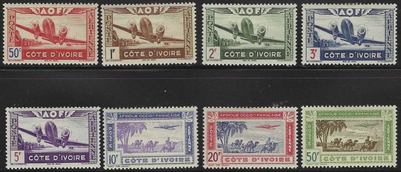 Ivory Coast #C6-C13 (1942), MH compl. set, cat. $11.15