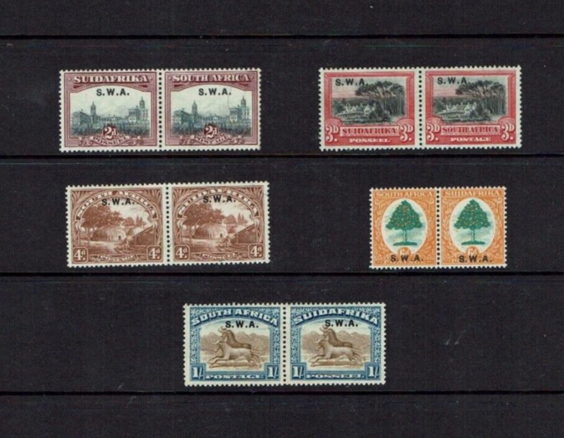 South West Africa: 1927, Selection of Joined pairs, Antelope watermark, VLHM.