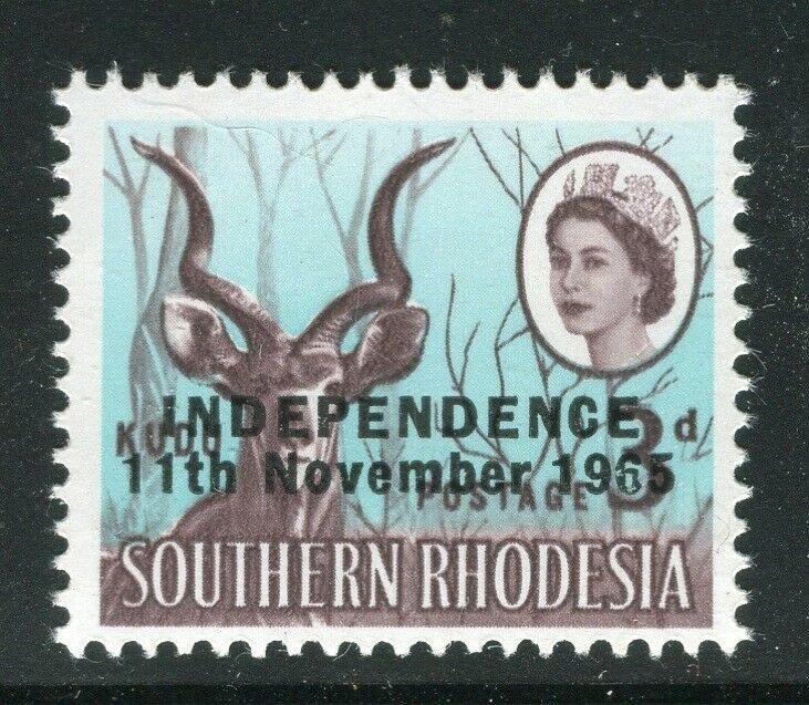 RHODESIA; 1965 Independence Optd. QEII Pictorial issue MINT MNH 3d. value