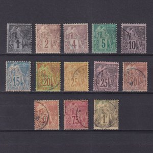 FRENCH COLONIES 1881, Sc# 46-59, CV $206, part set, Alphee Dubois, Used