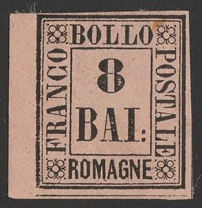 ITALY - Romagna 1859 type-set 8b black on rose. Sass 8 cat €380.