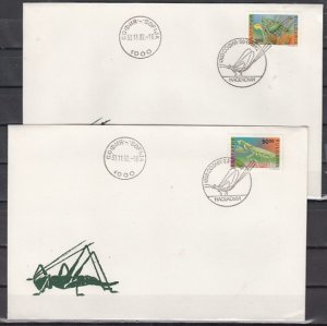 Bulgaria, Scott cat. 3712, 3717. Praying Mantis & Grasshopper. First day covers.