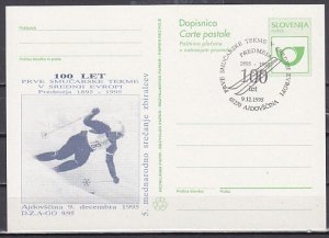 Slovenia, 1995 issue. Skiing Cachet & Cancel on Green Post Horn Postal Card. ^