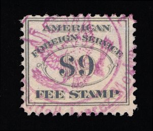 EXCEPTIONAL GENUINE #RK26 F-VF USED 1924 GRAY $9 CONSULAR SERVICE FEE STAMP