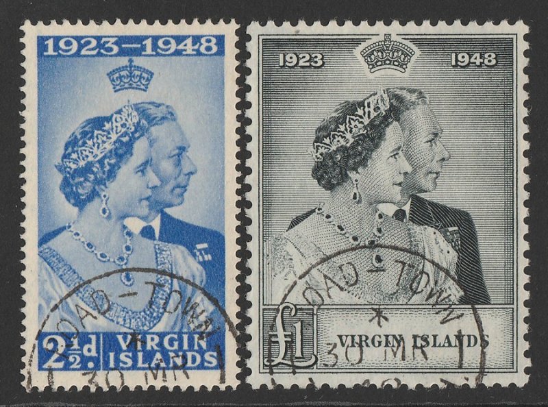 BRITISH VIRGIN ISLANDS 1949 KGVI Silver Wedding set 2½d & £1.