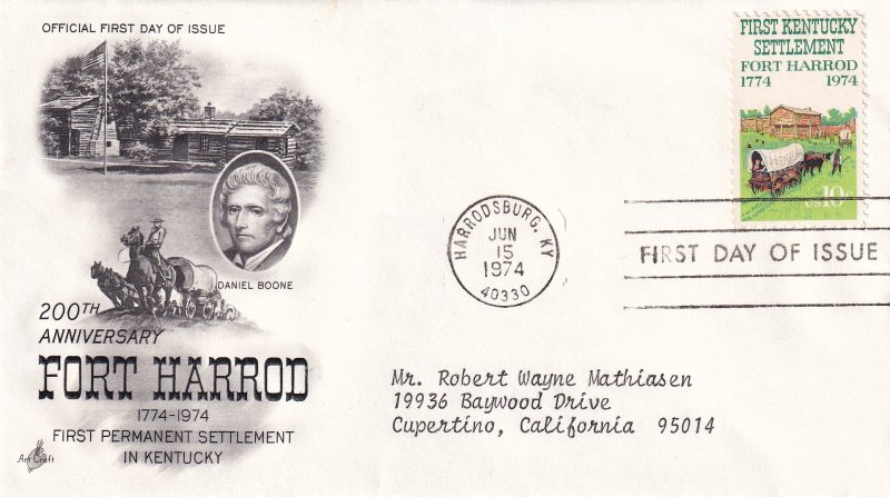 1974, Bicentennial Fort Harrod, Art Craft, FDC (E12281)