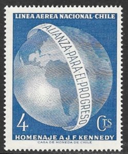 CHILE 1964 John F Kennedy Alliance for Progress Airmail Issue Scott No C254 MNH