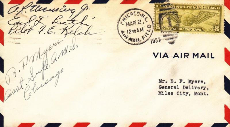 1933, 1st Flt., AAMS #9W38, Chicago, IL to Miles City, MT, See Remark (1509)