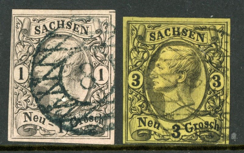 Germany States 1855 Saxony 1ngr & 3ngr Scott #10 & 12 VFU G308