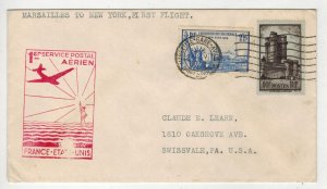 1939 TRANS ATLANTIC AIRMAIL FIRST FLIGHT F18-6 MARSEILLES TO NY Red Cachet