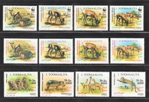 SOMALIA 1992 World Wildlife Fund & Local Animals (12v, 3 Cpt Sets) MNH CV$130