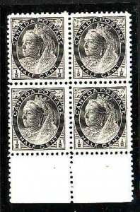 Canada-Sc#74-Unused 1/2c black-QV Numeral margin block of 4-og-NH-1898-Cdn210-