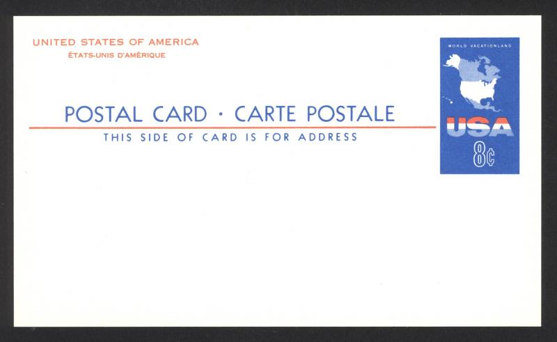 USA Sc# UX54 Mint Postal Card 1967 8c Map