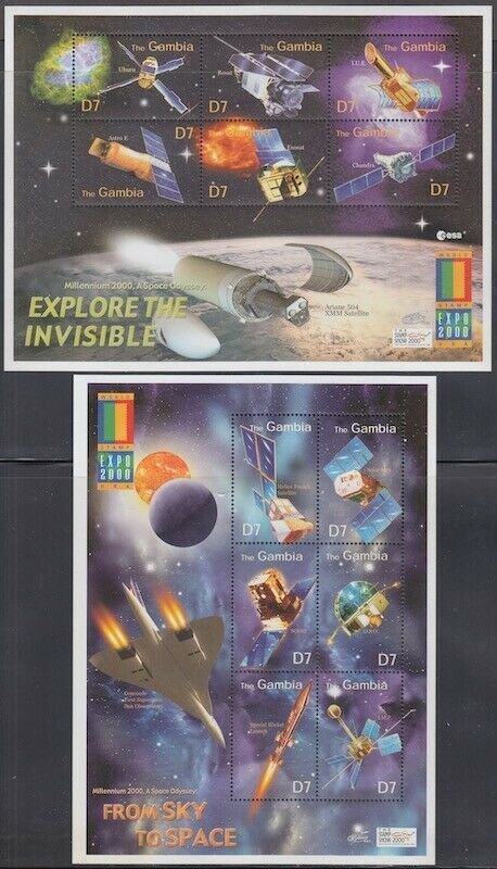 GAMBIA Sc# 2268-9 CPL MNH SET of 2 SOUVENIR SHEETS - 6 SPACE RELATED STAMPS EACH